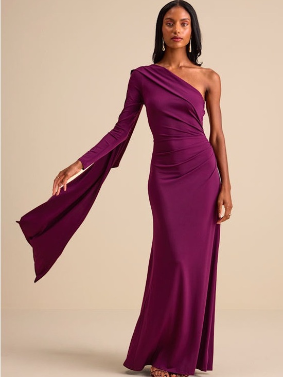 Lulus Dresses & Skirts - Lulu's One-Shoulder Plum Draped Evening Gown